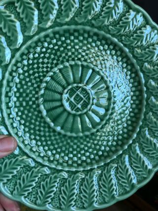 Bordallo Pinheiro Made In Portugal Basket Weave And Leaves Plates Vintage Green