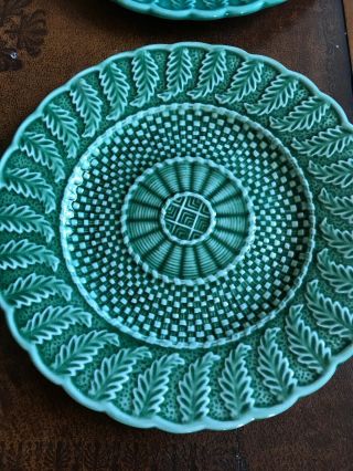bordallo pinheiro made in portugal Basket Weave And Leaves Plates Vintage Green 3