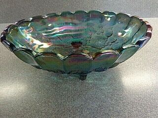 Vintage Iridescent Blue Indiana Carnival Glass Footed Oval Fruit Bowl Dish 12 "