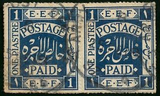 Posted Pair Palestine 1918 E.  E.  F.  1pi Deep Blue Sg 1a Dated 25fe18 No Gum Stamp