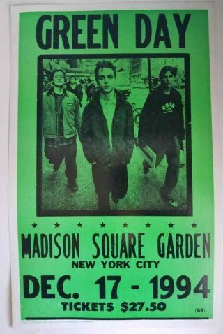 Vtg 90s Green Day Dookie Gig Concert Promo Poster Billie Joe Mike Dirnt