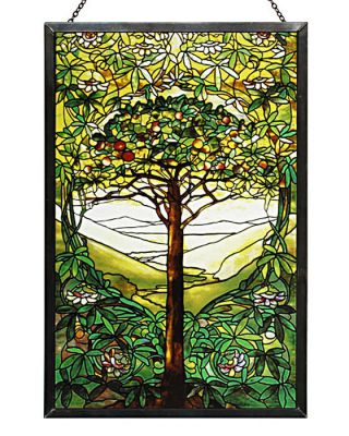 Tiffany Tree Of Life Stained Art Glass Panel 10  X 6.  5  With Hanging Chain