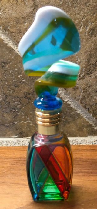 Murano Italy Multicolor Stain Art 4.  75” Perfume Bottle Glass Design Twist Top