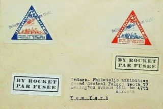 United States 1936 Cover With 2 Triangular York Rocket Mail Labels