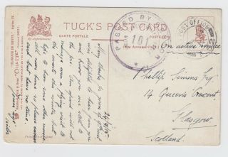 Ww1 Card To Glasgow Field Post Office T52 Port Said Egypt Ief Passed By Censor