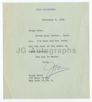 Joan Crawford - Classic Hollywood Actress - Signed Letter (tls),  1966