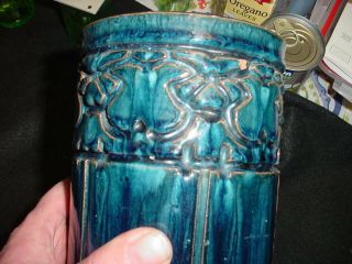 Old Arts & Crafts design vase - wild glazes - old and very heavy - signed 2