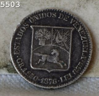1876 - A " Silver " Venezuela 5 Centavos " Xf " S/h After 1st Item