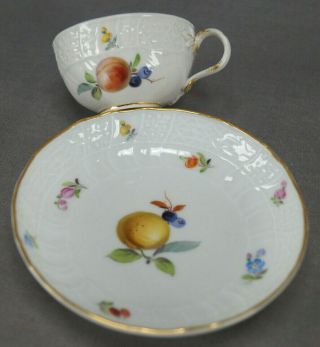 Meissen Hand Painted Fruit Floral Gold Late 19th Century Demitasse Cup & Saucer