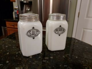 Vintage Hazel Atlas Salt Pepper Shakers White Milk Glass