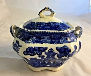 Antique Buffalo Pottery Blue Willow Sugar Bowl And Lid 1911 Quick Ship