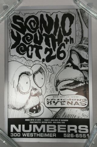 Sonic Youth Numbers Houston 1990 Punk Concert Poster Lance Minty Laughing Hyenas