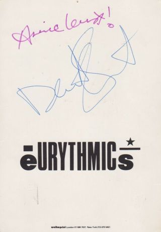 Eurythmics Signed Annie Lennox & Dave Stewart Promo Postcard Autographed
