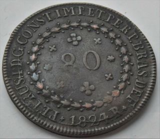 1824 R Brazil Pedro I 80 Reis Copper Coin Km 342
