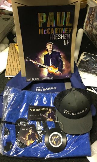 Paul Mccartney Freshen Up 2019 Tour Vip Package Poster,  Hat,  Carry Bag Beatles