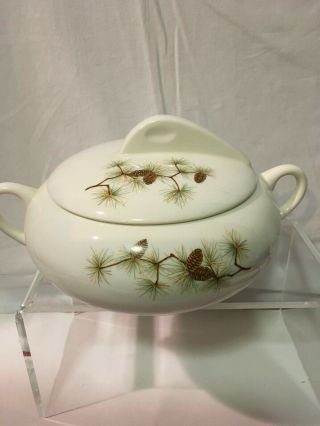 W.  S.  George Pine Cone Bean Pot W/ Cover Vegetable Bowl Discontinued Circa 1954