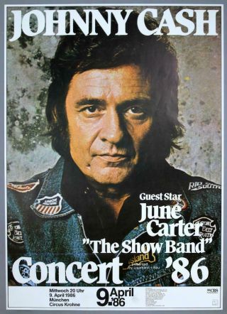 Johnny Cash June Carter - Rare Vintage Munich 1986 Concert Poster