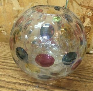 Vintage Crystal Round Vase Bowl Bohemian Crystal Czech Multi - Color Thumbprint