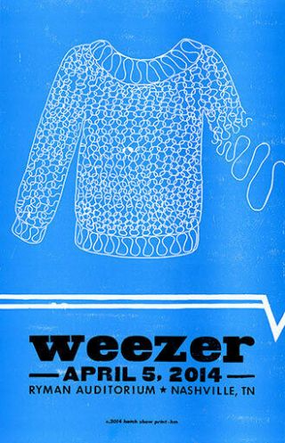 Hatch Show Print Weezer Ryman Auditorium Nashville Letterpress Poster 4/5/2014