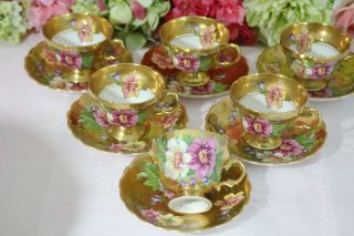 Rosina,  Vintage,  Hand Painted On Gold,  Bone China Tea Cups (6)