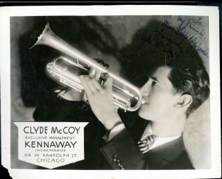 Autographed B&w Photograph Clyde Mccoy Trumpet Player Chicago 1930s
