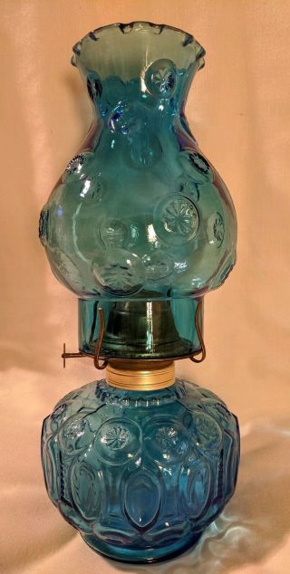 L E Smith Moon And Stars Blue Oil Kerosene Lamp