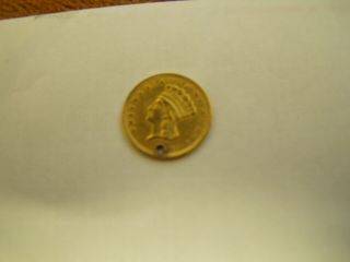 1857 $1 Indian Princess Head Gold Dollar,  U.  S.  Gold Coin,  (Holed) 2