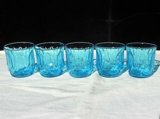 5 Anchor Hocking Mid Century Colonial Tulip Laser Blue Glass 6 Oz Tumblers