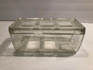 Vintage Rectangular Refrigerator Clear Glass Dish With Lid F1