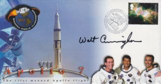 Stamps Space Cover Signed Nasa Apollo 7 Astronaut Walt Cunningham