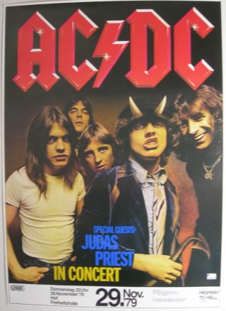 Ac/dc Judas Priest Concert Tour Poster 1979 Highway To Hell Nov 29 Bon Scott