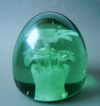 Victorian Green Glass Dump Paperweight Flower Pot Design 2