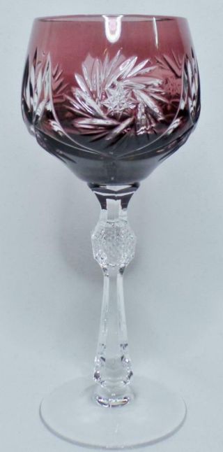 Amethyst Czech Bohemian Cut To Clear Crystal Tall Wine Hock Glass