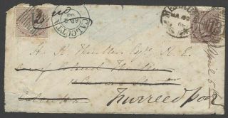 India 1868 Re - Directed Cover Mailed Twice Canc.  Meerut & Calcutta