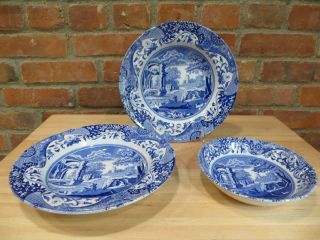 2 Rimmed 9 " Soup Bowls & 1 Cereal Bowl 6 - 3/8 " Blue Italian Spode England Scallop