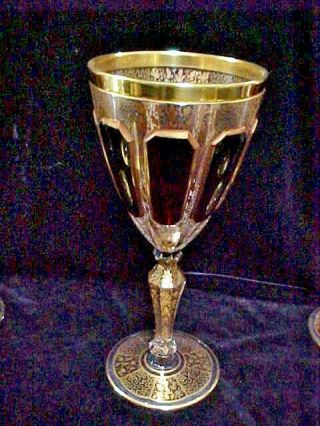 Moser Czech Bohemian Ruby Red Cabochon Wine Water Glass Goblet 8 1/2 "