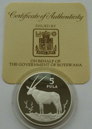 Botswana Silver 5 Pula 1978 Wildlife Gemsbok Conservation Proof Coin