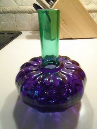 Chatham Glass Purple And Green Art Glass Bud Vase Signed And Dated