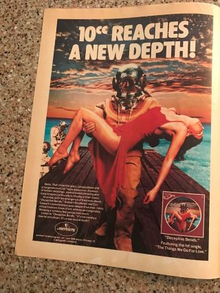 1977 Vintage 8x11 Album Promo Print Ad For 10cc Deceptive Bends Deep Sea Diver