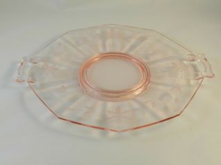 Vintage Pink Depression Glass 8 - Sided Serving Plate,  Open Handles,  Leaf/floral
