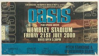 Oasis Concet Ticket Wembley Stadium London 21st July 2000