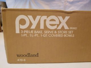 Pyrex 3 Piece Woodland Bake,  Serve & Store Set 470 - 6 1 Pint 1 1/2 Pint 1 Quart 3