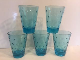 Vintage Hazel Atlas Capri Dot Turquoise Juice Glasses - 5 -