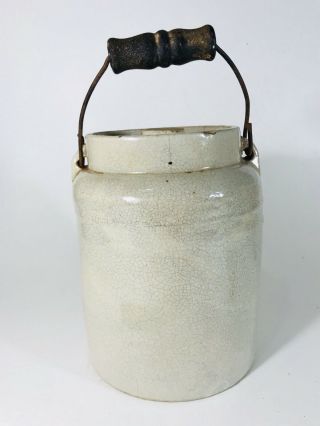 Antique Primitive Salt Glaze Stoneware Pantry Crock Preserve Jar 6” 1800’s