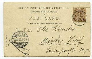 Malaya UPU postcard Penang to Minden Germany 6 - 6 - 1900 s/scans 2