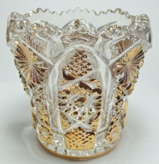 Vintage Imperial Glass Toothpick Holder - Octagon - Crystal Clear With Gold Decor 