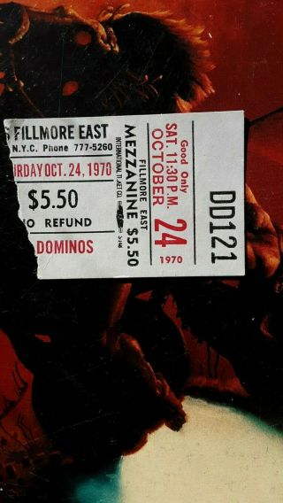 Derek & The Dominoes Eric Clapton Oct.  24,  1970 Fillmore East Ticket Stub