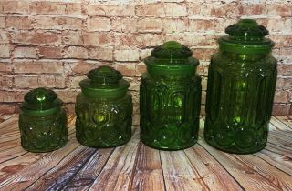 Vintage 1960s Le Smith Vibrant Green Moon And Stars 4 - Pc.  Canister Set W/ Lids