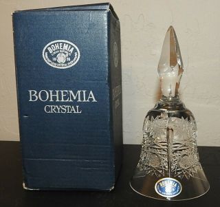 Vintage Bohemia Hand Cut Lead Crystal Bell Czechoslovakia Fine With Orig Box