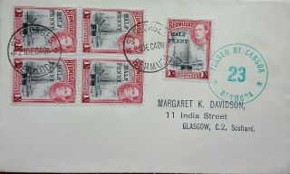 Bermuda 1940 Censored Cover With 5 X Revalued Stamps To Scotland